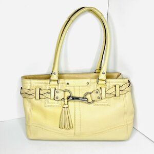 Coach F13084 Hampton Leather Braided Satchel Handbag Bag, Beige Cream
